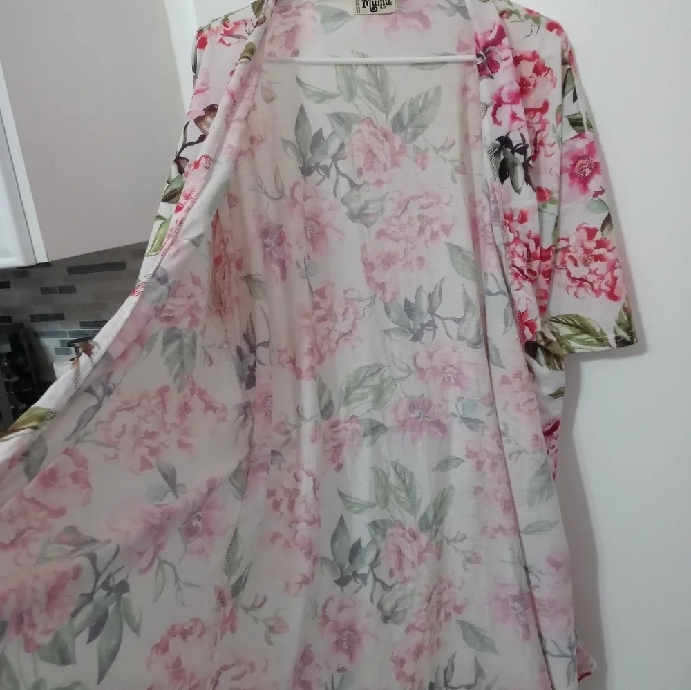 Show Me Your MuMu Floral Short Sleeve Knee Length Robe W Tie belt OS